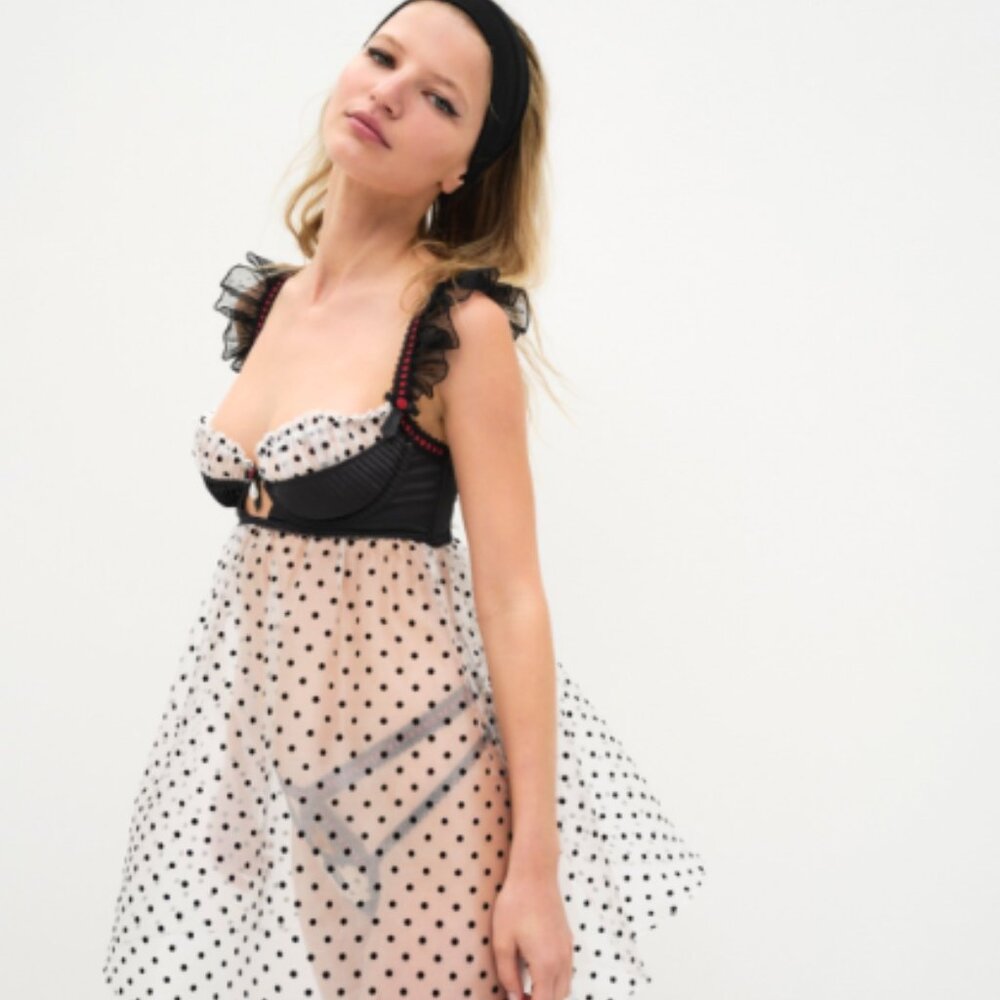 For Love And Lemons Black and White Polka Dot babydoll Lingerie